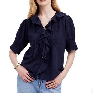 Madewell Pintuck Ruffle Puff Sleeve Top
